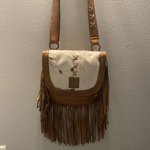 STS fringe and cowhide crossbody purse